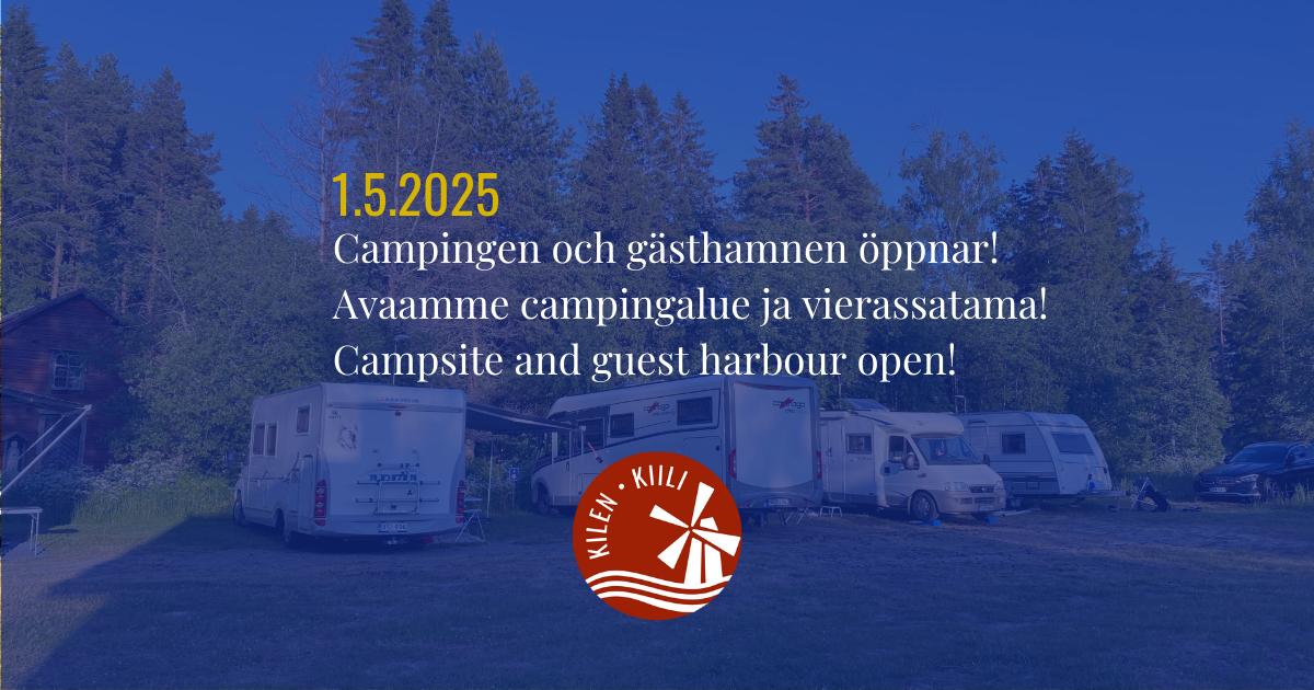 Husbilar parkerade på Kilens camping i Sideby – gästhamnen öppnar 1 maj 2025 | Asuntoautoja Kilin leirintäalueella Siipyyn rannalla – vierassatama avataan 1.5.2025 | Camper vans at Kilen’s campsite in Sideby – guest harbour opens May 1, 2025